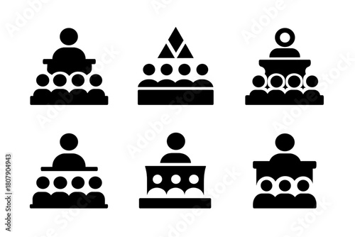 Courtroom Emblem Variations. Jury in the courtroom. Icon set. Set Logo of Jury in the courtroom: Judge?s podium. harmonious logo variations of the same