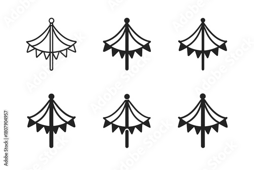 May Day Logos. May Day Festivities. Icon set. Set Logo of May Day: Festive Garland. harmonious logo variations of the same emblematic concept, each with