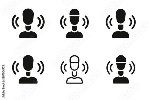 Leadership Emblem Variations. Public speaking and leadership. Icon set. Set Logo of Public speaking and leadership: microphone with sound waves. harmonious