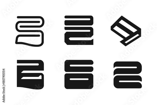 Towel Logo Variations. Changing towels. Icon set. Set Logo of bathroom refresh: folded towel stack. harmonious logo variations of the same emblematic concept,