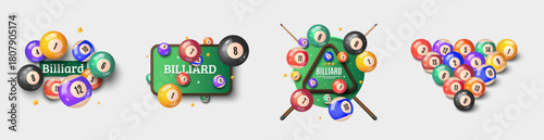 Billiard balls and tables: vibrant pool game setups