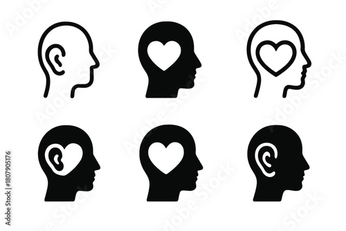 Compassionate Listening Logos. Compassionate Listening. Icon set. Set Logo of Compassionate Listening: Mind-Heart Connection. harmonious logo variations of the