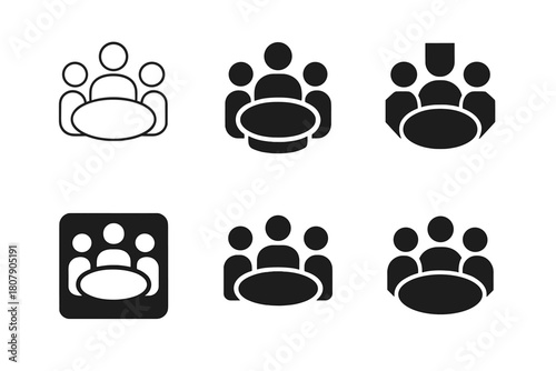 Business Emblem Designs. A group of entrepreneurs discussing business growth and scalability. Icon set. Set Logo of business meeting: round table with people