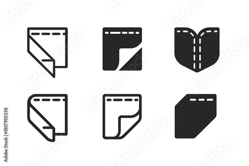 Textile Edge Logos. Textile edge. Set Logo of Textile edge: folded hem with visible thread. harmonious logo variations of the same emblematic concept, each