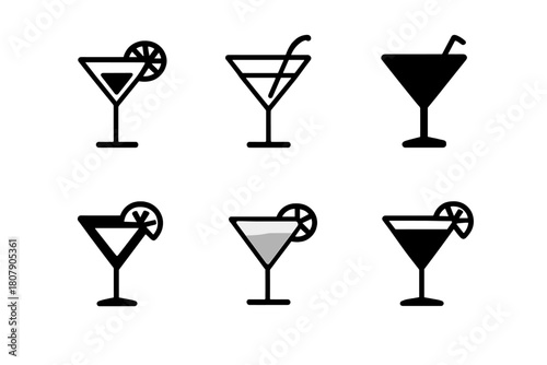 Alcoholic Drink Icons. Alcoholic Beverages. Icon set. Set Logo of Alcoholic Drinks: whiskey glass with ice cubes. harmonious logo variations of the same