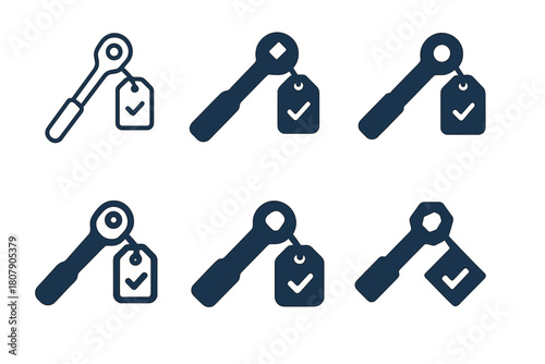 Machine Calibration Icons. Machine calibration tools. Icon set. Set Logo of Machine calibration tools: dial indicator touching a reference surface. harmonious
