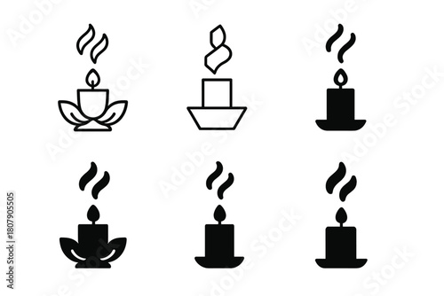 Sleep-relaxation Icon Set. Sleep-induced relaxation. Icon set. Set Logo of Sleep-induced relaxation: candle and soothing aroma. harmonious logo variations of