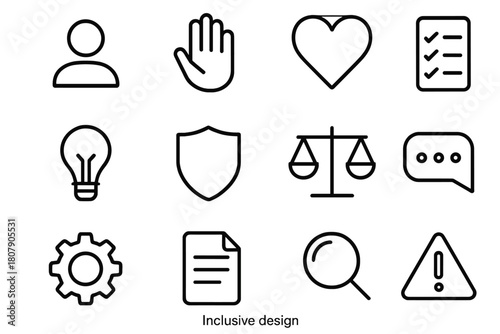 Inclusive Design Icons. Inclusive and accessible design. Icon set. Set Logo of inclusive and accessible design: braille dots pattern. harmonious logo