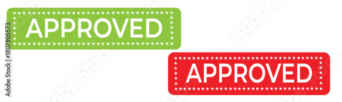 approved rubber stamp icons in green and red, authorization and validation labels set