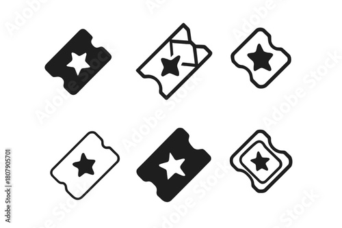 Theater Festival Logos. Theater festivals and events. Icon set. Set Logo of ticket: entry pass with star cutout. harmonious logo variations of the same