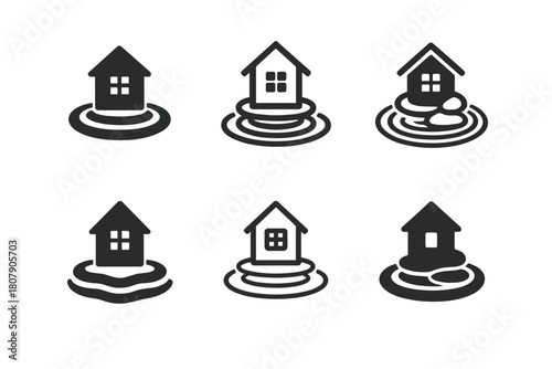 Zen Garden Icons. Creating a Peaceful Home Environment. Icon set. Set Logo of Peaceful Home: Zen Garden. harmonious logo variations of the same emblematic