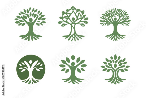 Healthy Aging Icons. Healthy aging. Icon set. Set Logo of healthy aging: heart and leaf. harmonious logo variations of the same emblematic concept, each with