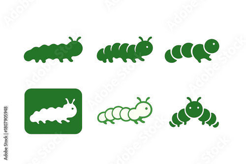 Caterpillar Logo Variations. Life of a caterpillar. Icon set. Set Logo of Life of a caterpillar: crawling caterpillar. harmonious logo variations of the same