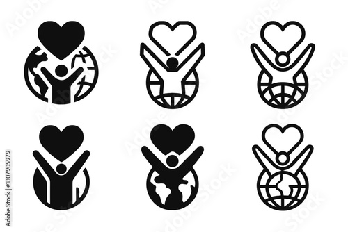 Social Travel Logos. Socially responsible travel. Icon set. Set Logo of socially responsible travel: volunteer tourism. harmonious logo variations of the same