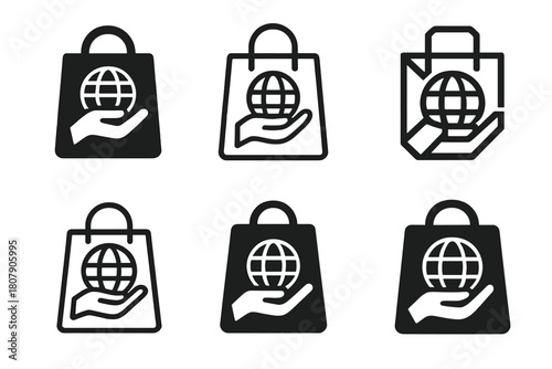 Socially Responsible Logos. Socially responsible travel. Icon set. Set Logo of socially responsible travel: fair trade marketplace. harmonious logo variations