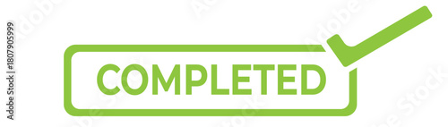 completed green checkmark label icon isolated on white – finished task confirmation badge