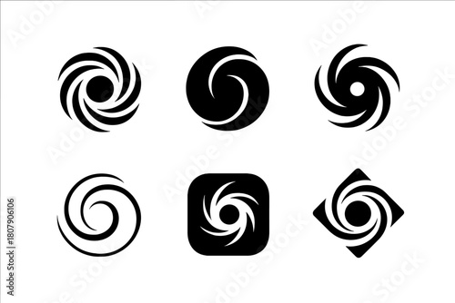 Gravity Logo Variations. The concept of gravity. Icon set. Set Logo of gravity: black hole vortex. harmonious logo variations of the same emblematic concept,