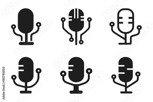 Technology and Music Icons. The impact of technology on music. Icon set. Set Logo of The impact of technology on music: Microphone. harmonious logo variations