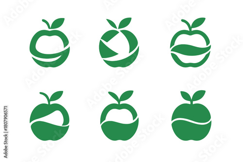 Edible Packaging Logos. Edible packaging innovations. Icon set. Set Logo of edible packaging innovations: eco-friendly container shaped like fruit peel.