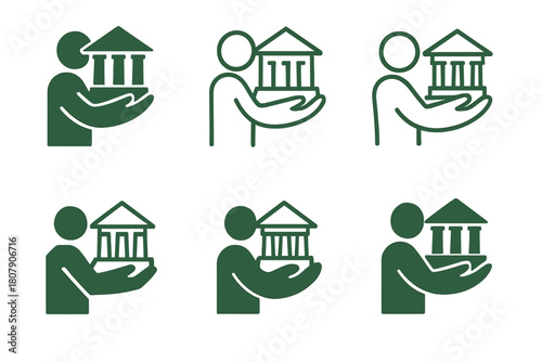 Ethical Travel Logos. Socially responsible travel. Icon set. Set Logo of socially responsible travel: heritage preservation tours. harmonious logo variations