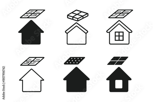 Soundproofing Logos Grid. Soundproofing home spaces. Icon set. Set Logo of soundproofing home spaces: acoustic ceiling tiles. harmonious logo variations of the