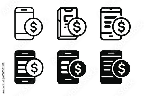 Finance App Icons. Managing finances with an app. Icon set. Set Logo of managing finances with an app: credit card and analytics chart. harmonious logo