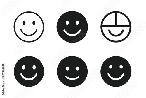 Harmonious Smiley Icons. Smiling. Icon set. Set Logo of Smiling: Happy Face. harmonious logo variations of the same emblematic concept, each with different