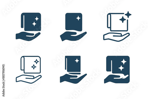 Towel Logo Variations. Changing towels. Icon set. Set Logo of bathroom refresh: folded towel stack. harmonious logo variations of the same emblematic concept,