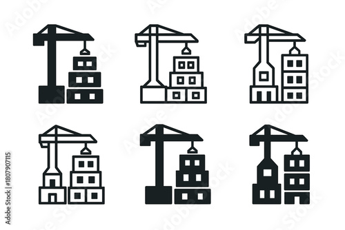 Modular Apartment Logos. Modular apartments. Icon set. Set Logo of Modular apartments: Apartment building. harmonious logo variations of the same emblematic
