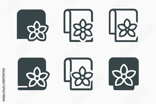 Spa Towel Logos. Changing towels. Icon set. Set Logo of spa refresh: towel with flower emblem. harmonious logo variations of the same emblematic concept, each