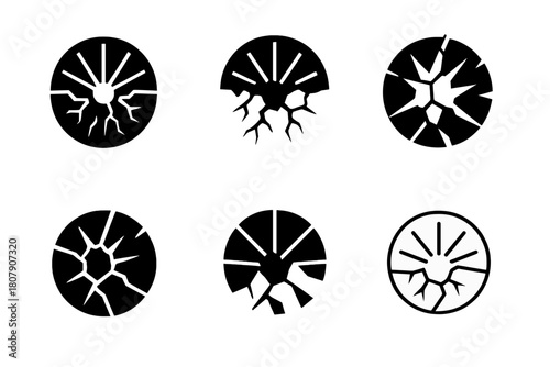 Breaking Stereotypes Icons. Breaking stereotypes. Icon set. Set Logo of Breaking stereotypes: shattered wall with light beams. harmonious logo variations of