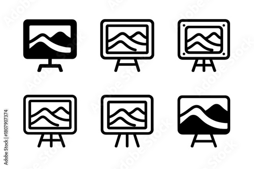 Digital Art Logos. Virtual Art Galleries. Icon set. Set Logo of Digital Art Spaces: Online Exhibition. harmonious logo variations of the same emblematic