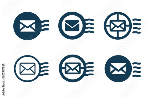 Vintage Postmark Logos. Postmark ink. Icon set. Set Logo of postal history: old post office emblem. harmonious logo variations of the same emblematic concept,