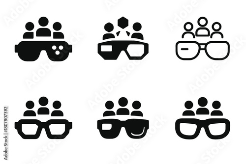 Augmented Reality Glasses Icons. Augmented reality glasses for gaming or navigation. Icon set. Set Logo of augmented reality glasses for gaming or navigation: