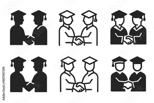 University Welcome Logos. Student orientations and welcome events at universities. Icon set. Set Logo of Student orientations and welcome events at