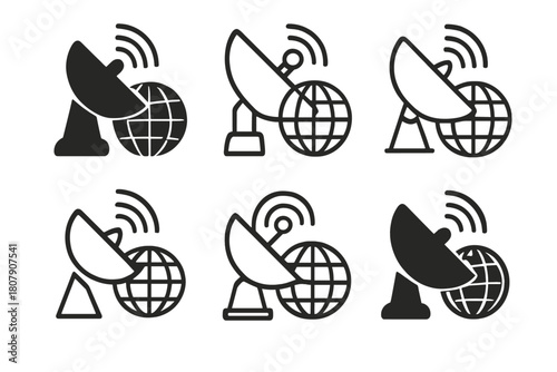 Investigative Reporting Logos. Investigative reporting. Icon set. Set Logo of investigative reporting: news broadcast satellite. harmonious logo variations of