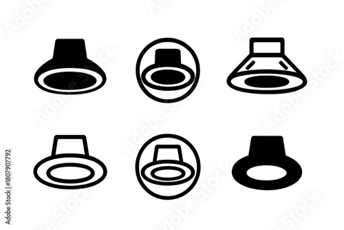 Ceiling Light Icons. Ceiling Light Fixture. Icon set. Set Logo of Ceiling Light Fixture: Recessed Lighting. harmonious logo variations of the same emblematic