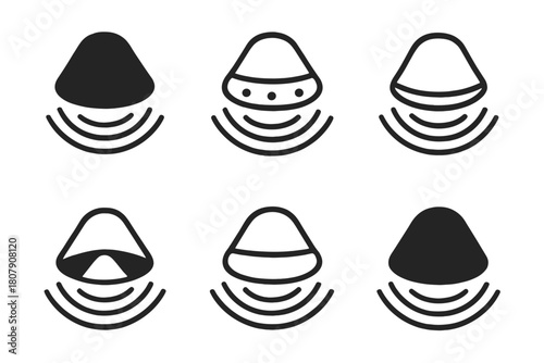 Venus Exploration Icons. Venus exploration. Icon set. Set Logo of Venus exploration: spacecraft heat shield. harmonious logo variations of the same emblematic