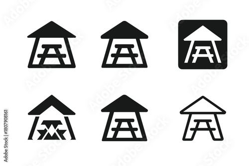 Rest Stop Icons. Rest stop amenities. Solid icon set of Rest stop amenities: restroom, coffee cup, picnic table, vending machine, map, road sign, car, truck,