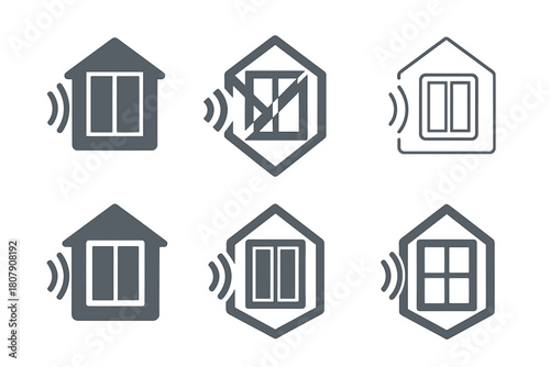 Soundproofing Logo Variations. Soundproofing home spaces. Icon set. Set Logo of soundproofing home spaces: insulated window. harmonious logo variations of the