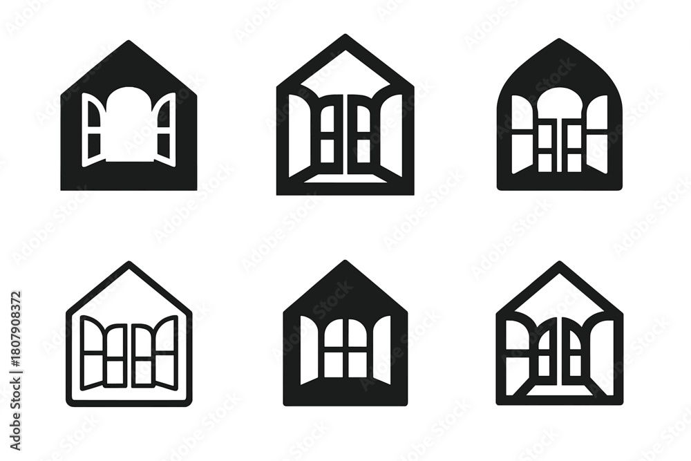 Fototapeta premium Peaceful Home Logos. Creating a Peaceful Home Environment. Icon set. Set Logo of Peaceful Home: House Plants. harmonious logo variations of the same emblematic