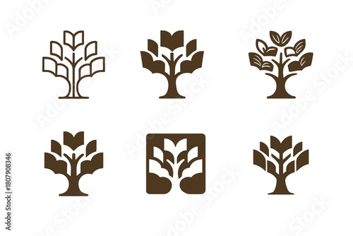 Knowledge Tree Logos. Educational moments (learning about science, history, geography). Icon set. Set Logo of Educational moments: tree of knowledge with books