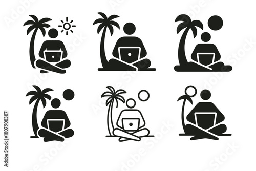 Future Work Logos. Future of work. Icon set. Set Logo of Future of work: Digital nomad. harmonious logo variations of the same emblematic concept, each with