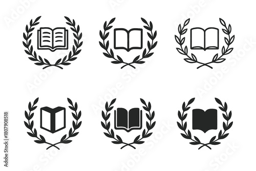 Best-Seller Icon Variations. Best-seller lists. Icon set. Set Logo of best-sellers: laurel wreath and book. harmonious logo variations of the same emblematic