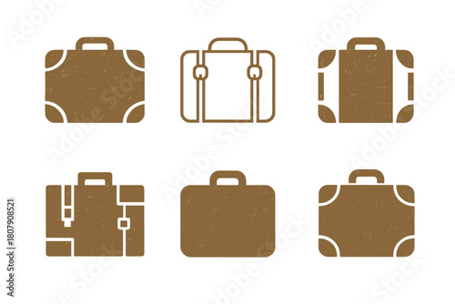 Vintage Suitcase Logos. Old suitcase. Icon set. Set Logo of old suitcase: vintage travel case. harmonious logo variations of the same emblematic concept, each