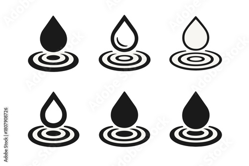 Oceanic Logo Collection. Deep. Icon set. Set Logo of deep: abstract ocean drop merging into concentric circles. harmonious logo variations of the