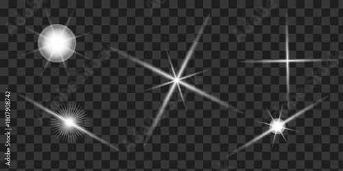 Collection of sparkling light effects on a transparent background, perfect for adding a touch of magic and wonder to your designs and projects