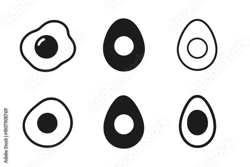 Nutrient-Rich Food Icons. Nutrient-rich foods. Icon set. Set Logo of Nutrient-rich foods: Eggs. harmonious logo variations of the same emblematic concept