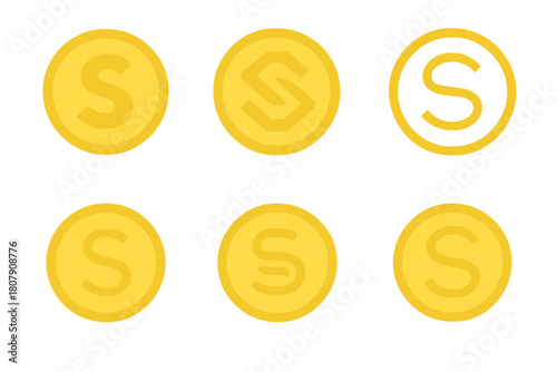 Round Logo Variations. Round. Icon set. Set Logo of round: coin-like disk with beveled edge. harmonious logo variations of the same emblematic concept, each