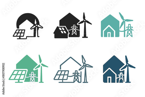 Smart Grid Icons. Smart grid technology. Icon set. Set Logo of Smart Grid Technology: digital waveform merging with energy tower. harmonious logo variations of